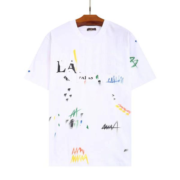 

men's t-shirts italy joint ink splashing graffiti lanviin 100% cotton designer t shirt paris fashion tshirts summer pattern male a2, Blue