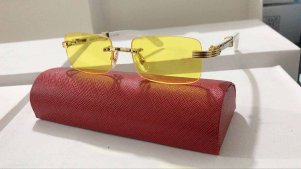 Glasses de sol amarelo Mulher masculina madeira sem borda Pantera de pantera de sol quadrado carrinho carti sem moldura Cartie sol copos vintage acionando óculos tons de gafas de sol