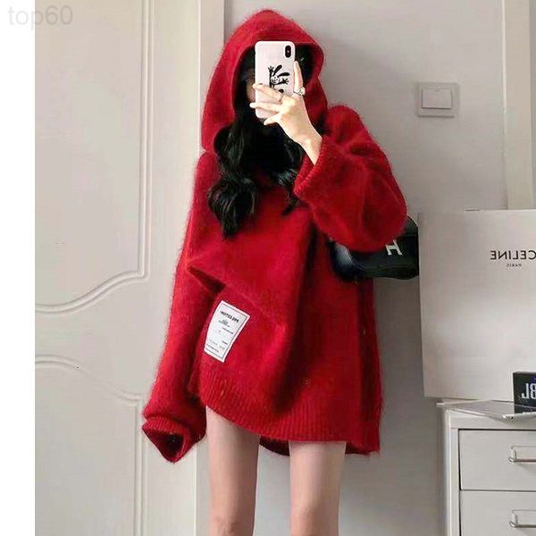 

women's sweaters designerspring soft waxy christmas red sweater loose and thin hooded with bat sleeve medium long women's fashion4, White;black
