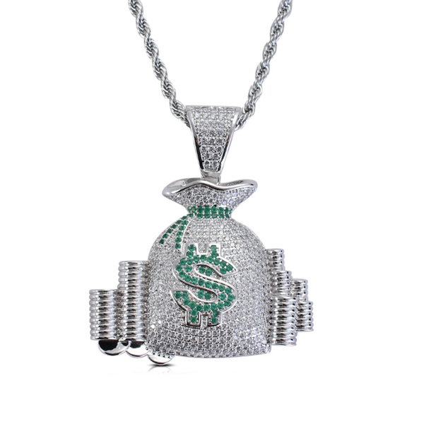

chains hip hop cubic zircon cartoons pendants men necklace rock chain link luxury jewelry, Silver