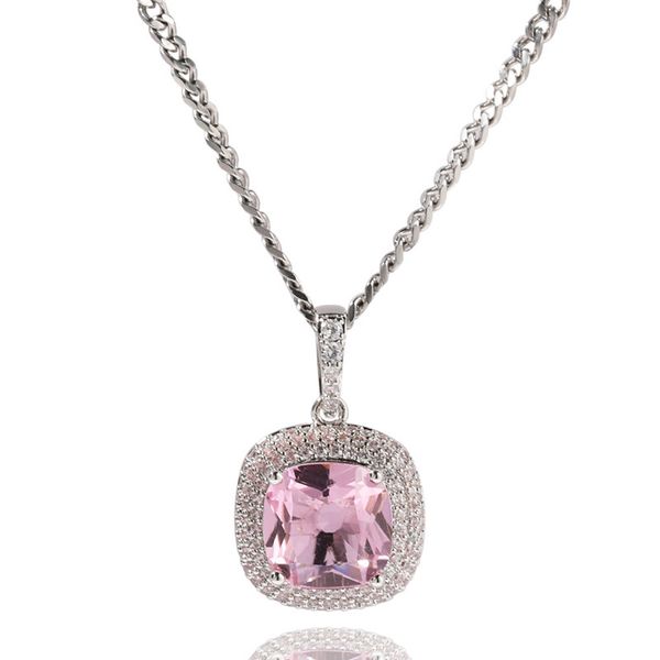 

hip hop pink diamond pendant necklace white gold plated iced out zircon mens bling jewelry gift, Silver