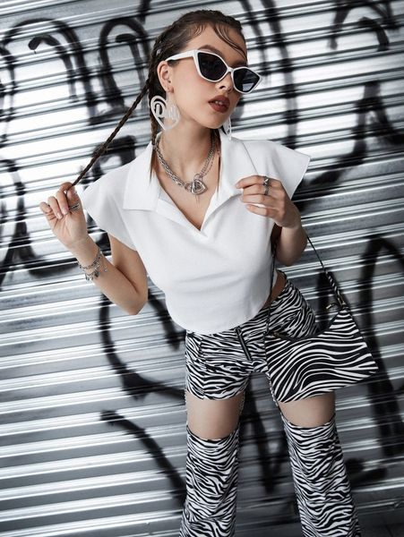 

cap sleeve solid crop tee 02lw#, White