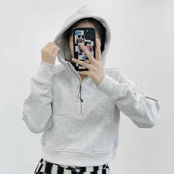 

LU-03 Women Sport Jacket half Zipper Yoga Coat Clothes Quick Dry Fitness Outfits Running Hoodies Thumb Hole Sportwear Gym Workout Hooded Top, Black