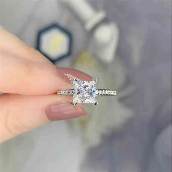 

princess square moissanite ring d color s925 silver platinum plated passed diamond test women luxury jewelry, Golden;silver
