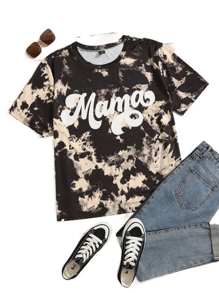

plus 1pc tie dye letter graphic tee v0of#, Black