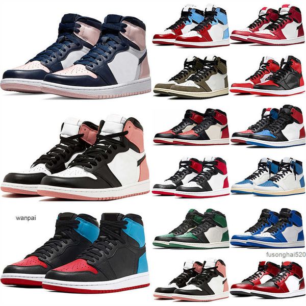 

jumpman 1 basketball shoes for men jorden 1s og patent panda university blue dark mocha bred shadow unc twist smoke grey mens women sneakers, Black