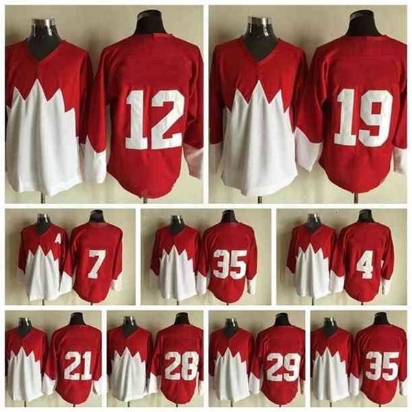 CeUf Uomo Vintage Hockey su ghiaccio 21 STAN MIKITA Maglie 1972 Team Retror Rosso Bianco cucito 28 BOBBY CLARKE 29 KEN DRYDEN 35 TONY ESPOSITO