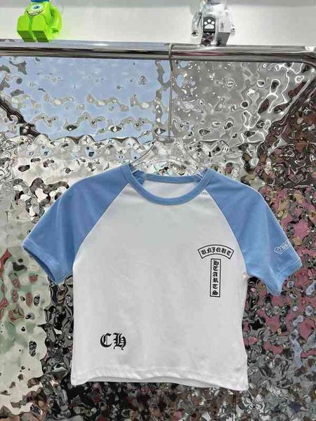 

factory online export designer brand short sleeves ch22 spring summer new girl temperament color print pattern slim fit t-shirt, White