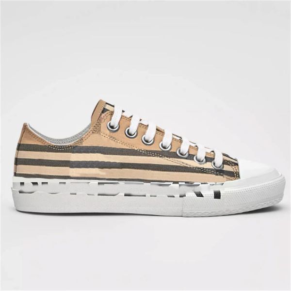 

designer check sneakers rubber sole shoe vintage men women print two-tone cotton gabardine sneaker leather trainer runner shoes with box 288, Black
