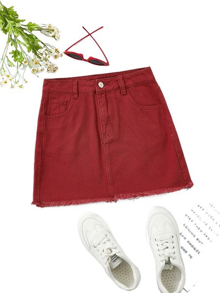 

raw hem slant pocket skirt 79zx#, Black