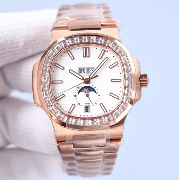 

7 colors men's watch automatic mechanical diamond watch 40mm sapphire stainless steel strap life waterproof multifunction watch, Slivery;brown