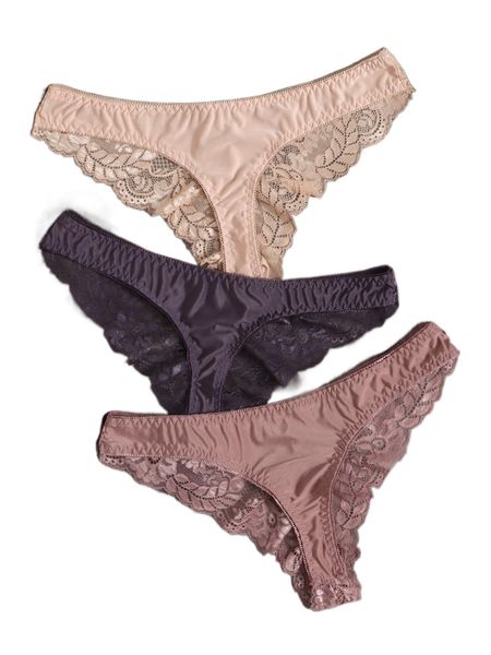 

3pack contrast floral lace panty set 12cb#, Black;red