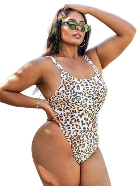 

plus leopard print one piece swimsuit k3jf#, White;black
