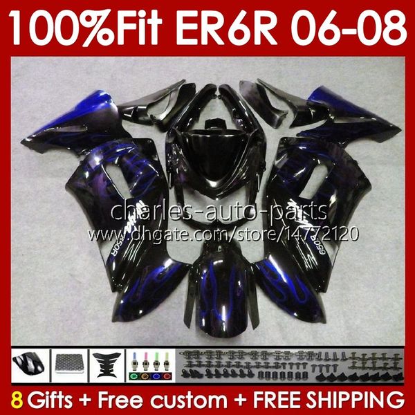 Kit OEM Bodys para Kawasaki Ninja 650R ER6 650 R ER 6 F 06-08 BODADE 139NO.108 650-R ER 6F 650R-ER6F ER-6F 2006 2007 2008 ER6F 06 07 08 Faires de moldes de injeção Fairings Blue Flamings