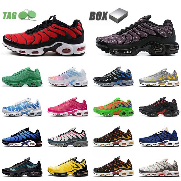

[with box] 2022 new tn plus mens running shoes black orange green miami vice teal yellow hyper royal blue grey red combo su multi white snea