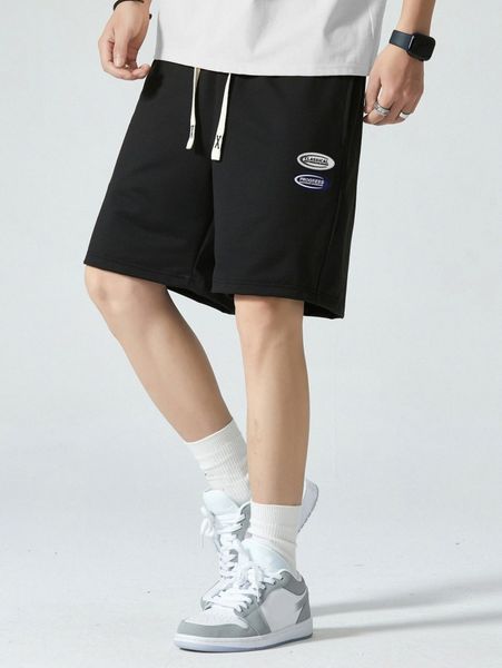

men letter patch detail drawstring waist shorts y2n7#, White;black