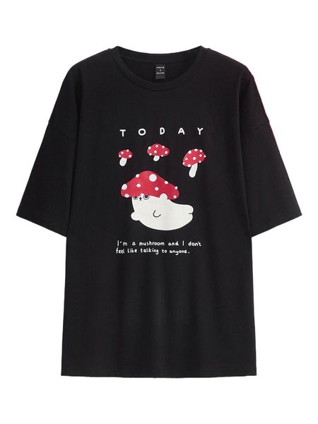 

x wang xx mushroom & slogan graphic drop shoulder tee r2zz#, White