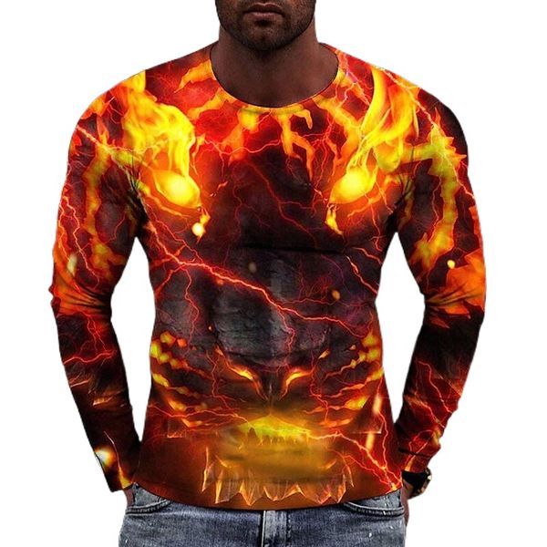 

men's tee t shirt 3d print graphic lightning lion round neck casual daily 3d print long sleeve casual fashion designer comfortable blu, White;black