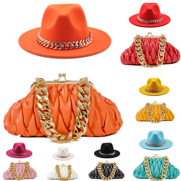 

hat bag sets women fedorastraw and gold chain ladies earring church party jazz spraying 220823