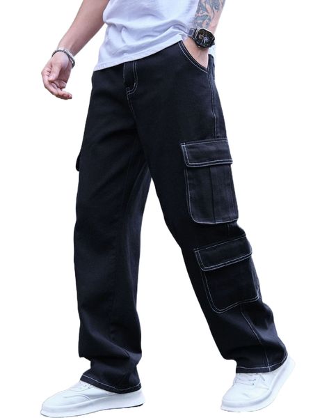 

men stitching flap pocket cargo jeans f81r#, Blue