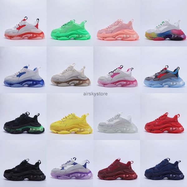 

triple s basketball shoes multi-material stitching air cushion light shock absorbing collector edition men women three layer compound sole f, Black