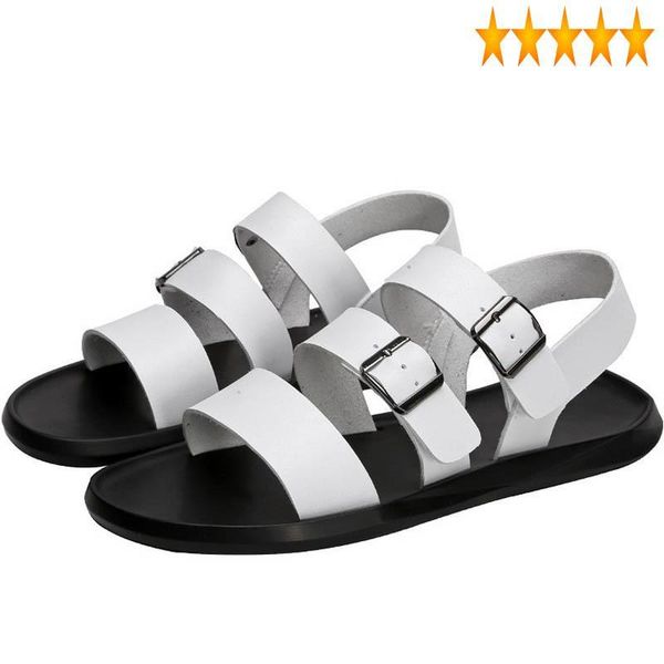 Sandalen Sommer Männer Leder 2022 Offene spitze Casual Schuhe Outdoor Weiß Weiche Sohle Strand Gladiator Alias Hombre Schnalle Riemen