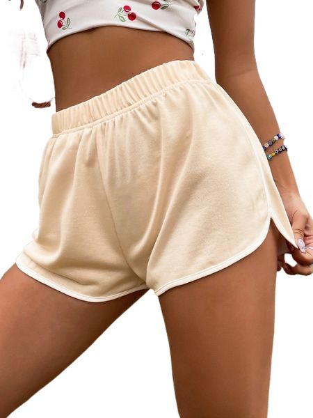 

contrast binding elastic waist shorts f9be#, White;black