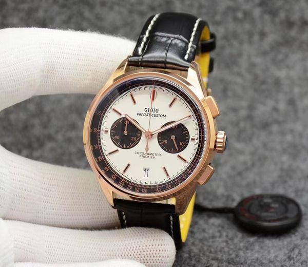 

mens quartz chronograph watch black brown leather, Slivery;brown