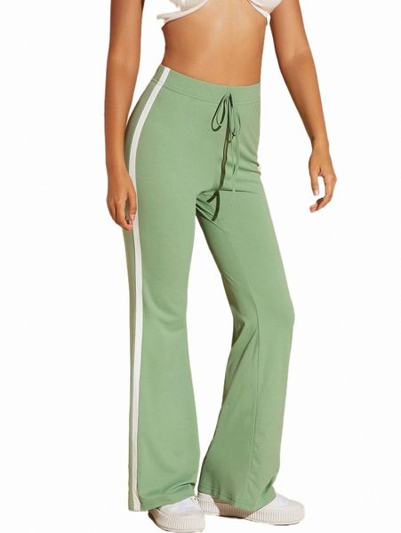 

bae contrast side seam knot front sweatpants 57xj#, Black;white