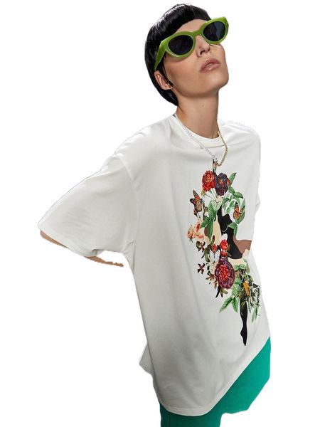 

x zoe floral & butterfly print tee f0ps#, White