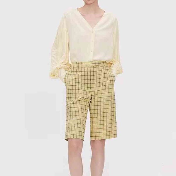 

women's polos rongxin heavy industry luxury summer simple commuting a silk jianhong crepe pleated sleeve shirt, White