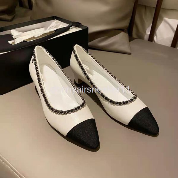 

dress shoes early spring color matching metal chain pointed single shoes women's versatile one foot woven low heel shallow mouth women, Black