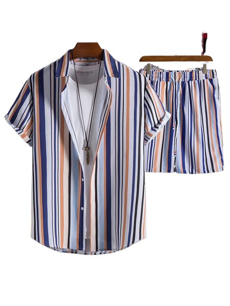 

men random block striped print shirt & shorts without tee r0vy#, Gray