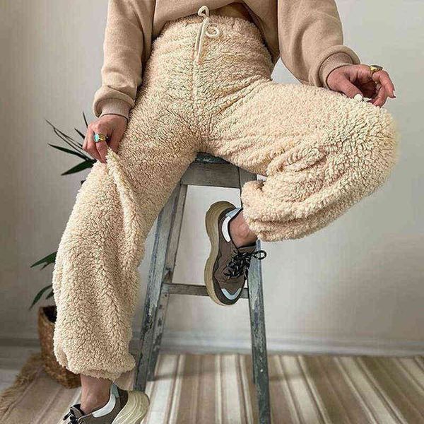 

lambs wool trousers women pants 2022 fall winter fashion home leisure sports thickened sweaters oversized leggings 221225, Black;white