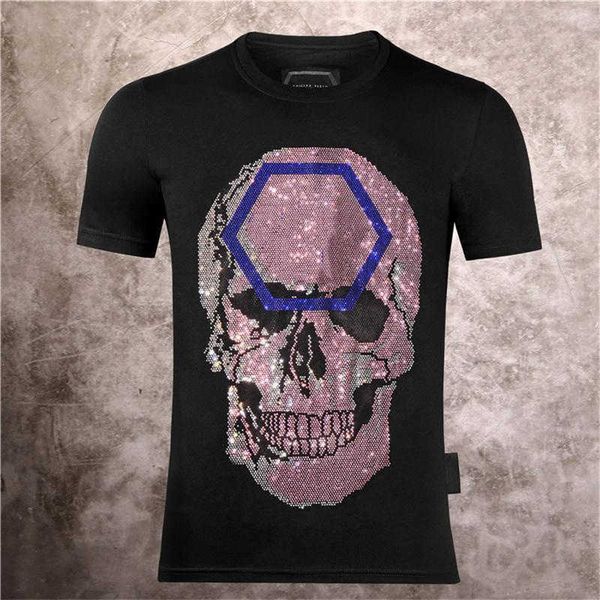 

2022 latest mens and womens designer t-shirt fashion casual diamond process skull high-end printed round neck pullover short sleeve, White;black