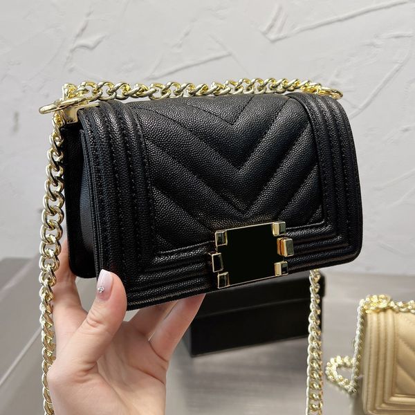 

2022ss womens chevron line boys bag caviar calfskin four color options handbag gold hardware chain clasp cover square mini quilted crossbody