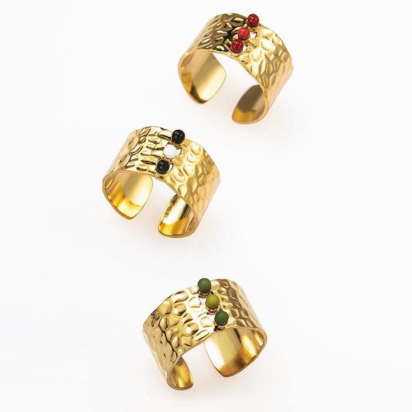Anéis de casamento Febre de ouro vintage largo para mulheres aço inoxidável anel de dedo aberto anel natural de pedra artesanal Jóias feitas à mão
