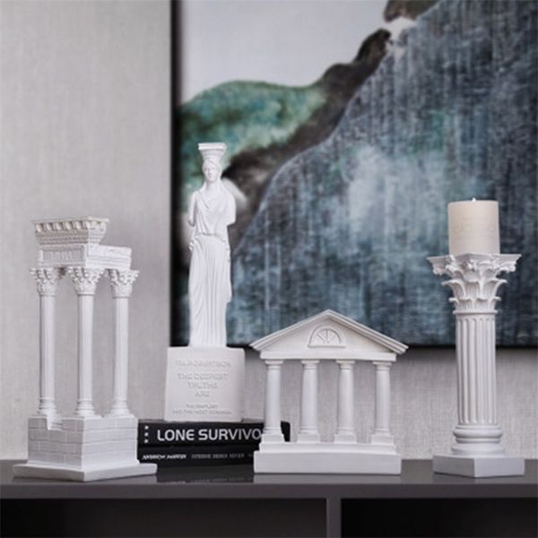 Modello architettonico del tempio della città antica greca Colonna romana ornamento Decorazione in stile europeo Scultura in resina 201201