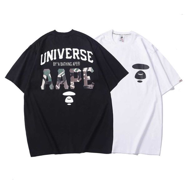 

2022 spring and summer new fashion ape man alphabet print collection short sleeve t-shirt, White;black
