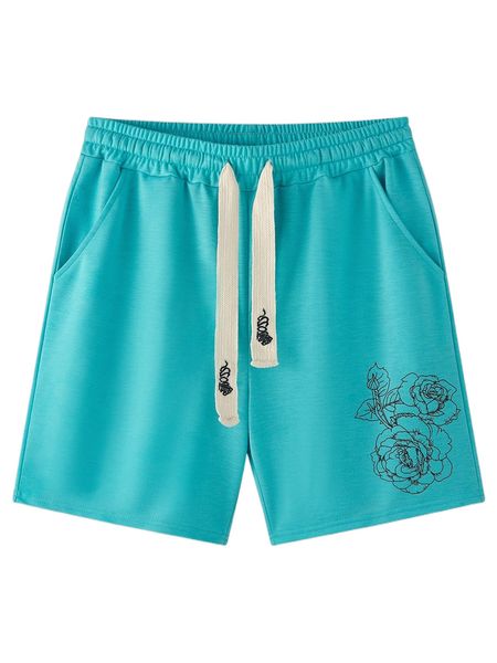 

men floral print drawstring waist shorts y7pn#, White;black