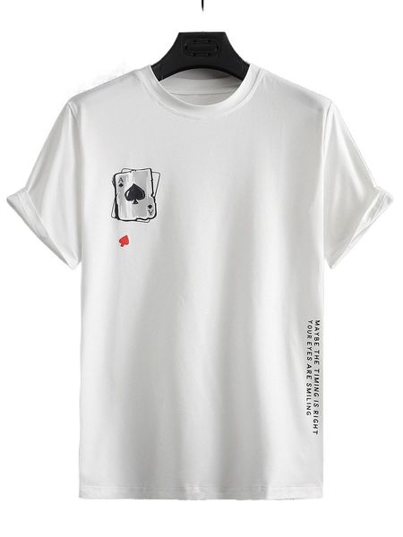

men playing card & slogan graphic tee e6fg#, White;black