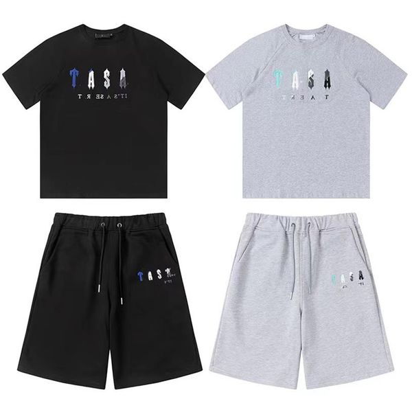 

2022 men's tracksuits europe and the united states towel embroidery high street leisure cotton round neck short sleeve t-shirt shorts f, Gray