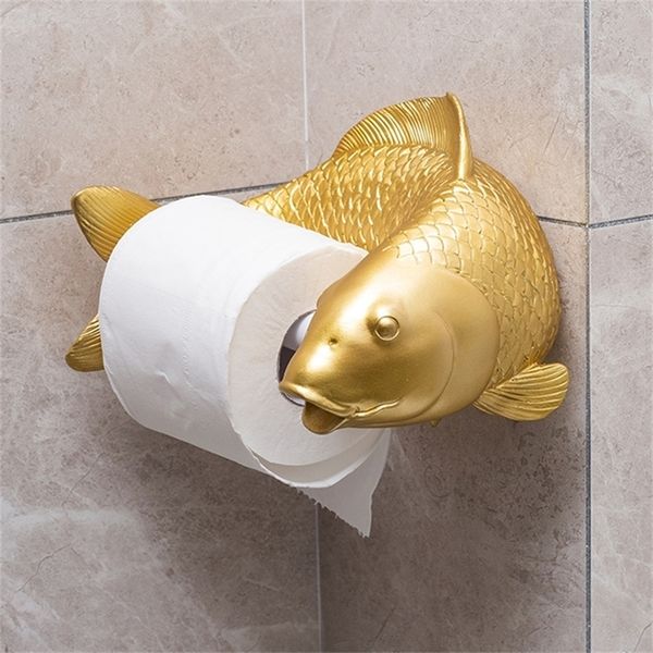 Koi Statue Fish Craft Porta carta igienica Portasciugamani Appeso a parete Bagno Porta carta igienica per uso domestico Decorazione per punzonatura gratuita 220624