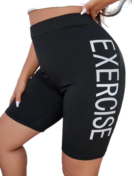 

plus letter graphic biker shorts b12c#, Black