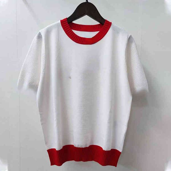

women's knits & tees  home embroidery red hemmed stitching round neck short sleeve knitted t-shirt fashion female, White