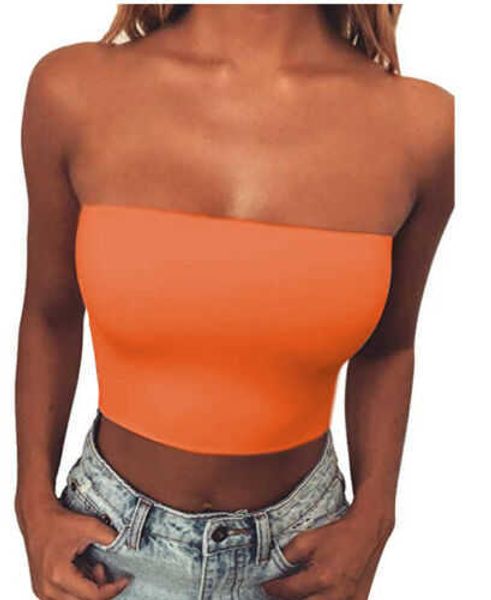 

2022 women off shoulder elastic tube bra blouse strapless bandeau crop shirt, White