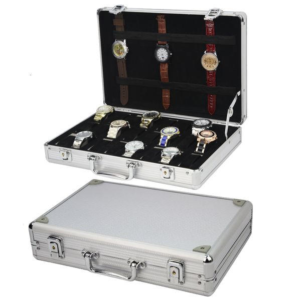 

watch boxes cases 24 grids aluminum watch box clock box time box for watch holding 230206, Black;blue