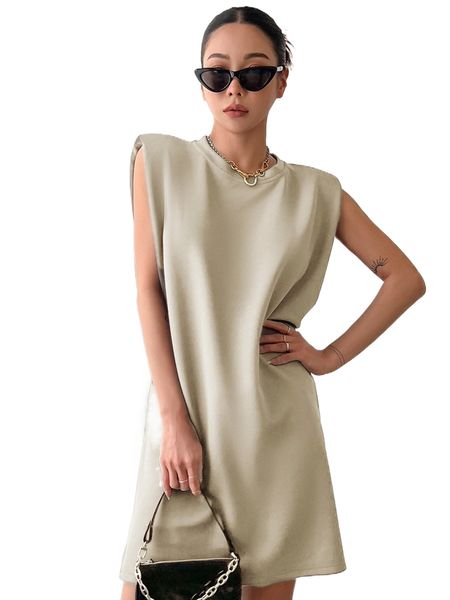 

dazy solid shoulder pad dress c7oi#, Black;gray