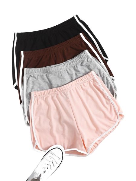 

4pack contrast binding dolphin shorts u4n1#, White;black