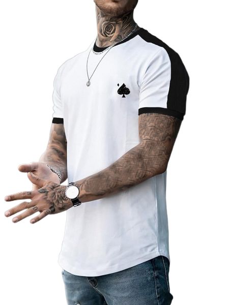 

men playing card print contrast trim tee y5ef#, White;black